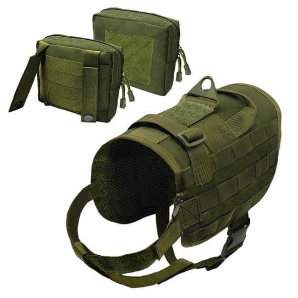 Titan Depot Dog Tactical Training Harness With Detachable Molle Pouch green separate items