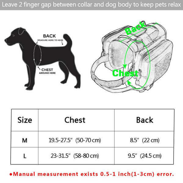 Titan Depot Dog Tactical Training Harness With Detachable Molle Pouch size diagram