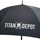 Black umbrella with 'Titan Depot' logo on a white background