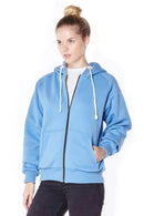 Titan Depot Ladies Blue Anti-Slash Hooded Top Lined With Dupont Kevlar Fibre front view