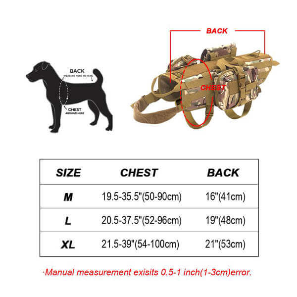 Titan Depot Tactical Dog Training Molle Vest Harness size diagram