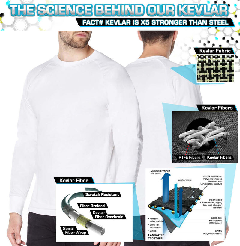 White Long sleeved T-shirts lined with Anti-Slash DUPONT ™ KEVLAR ® FIBRE diagram